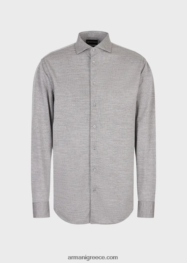 άνδρες Armani πουκάμισο ζέρσεϊ με ανάμειξη μαλλί από ευκάλυπτο 4046R61124 γκρί