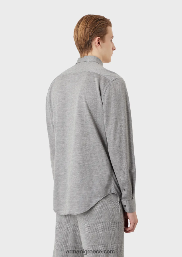 άνδρες Armani πουκάμισο ζέρσεϊ με ανάμειξη μαλλί από ευκάλυπτο 4046R61124 γκρί