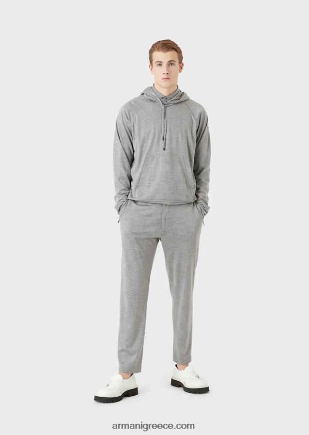 άνδρες Armani πουκάμισο ζέρσεϊ με ανάμειξη μαλλί από ευκάλυπτο 4046R61124 γκρί