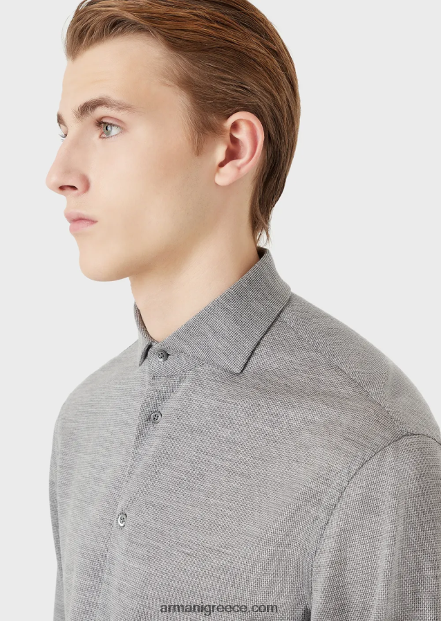 άνδρες Armani πουκάμισο ζέρσεϊ με ανάμειξη μαλλί από ευκάλυπτο 4046R61124 γκρί