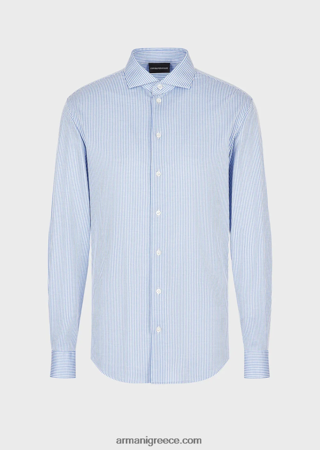 άνδρες Armani πουκάμισο ζέρσεϊ με ριγέ μαλλί ευκάλυπτου 4046R61125 ριγέ