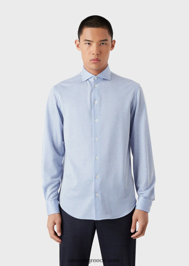 άνδρες Armani πουκάμισο ζέρσεϊ με ριγέ μαλλί ευκάλυπτου 4046R61125 ριγέ