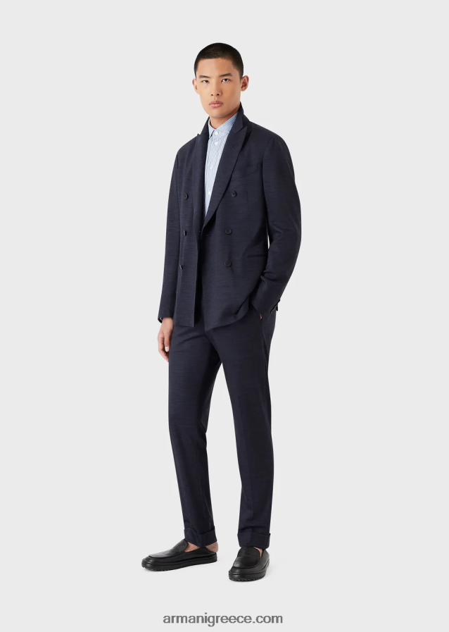 άνδρες Armani πουκάμισο ζέρσεϊ με ριγέ μαλλί ευκάλυπτου 4046R61125 ριγέ