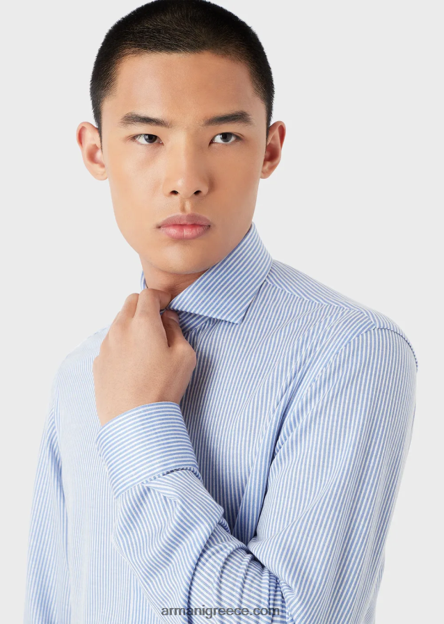 άνδρες Armani πουκάμισο ζέρσεϊ με ριγέ μαλλί ευκάλυπτου 4046R61125 ριγέ