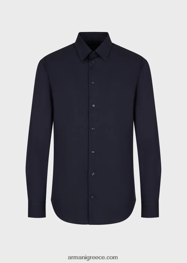 άνδρες Armani μοντέρνο, ελαστικό πουκάμισο από ποπλίνα με σκληρό γιακά 4046R61126 ναυτικό μπλε