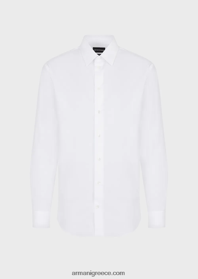 άνδρες Armani μοντέρνο, ελαστικό πουκάμισο από ποπλίνα με σκληρό γιακά 4046R61127 άσπρο