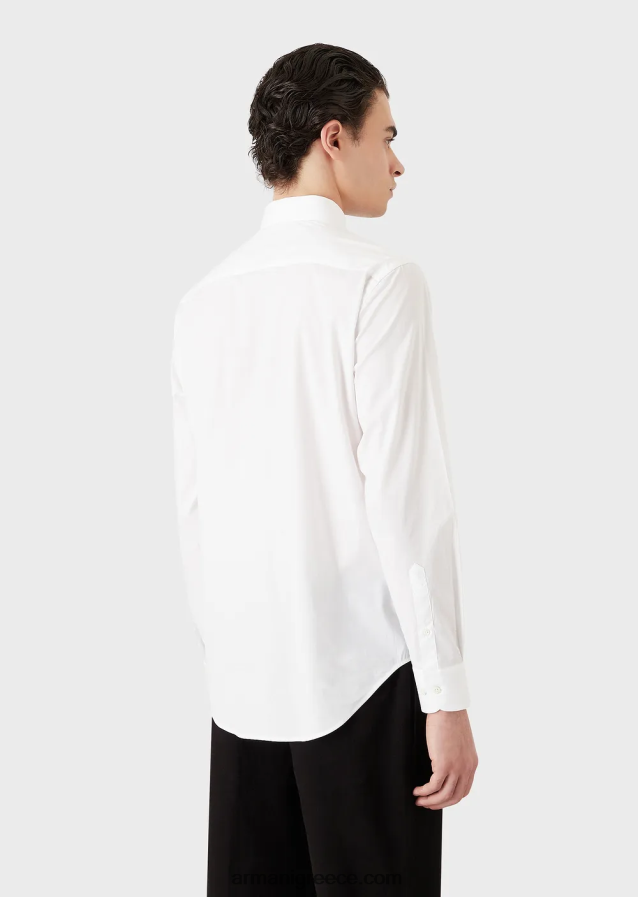 άνδρες Armani μοντέρνο, ελαστικό πουκάμισο από ποπλίνα με σκληρό γιακά 4046R61127 άσπρο