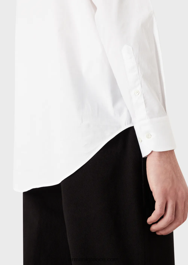 άνδρες Armani μοντέρνο, ελαστικό πουκάμισο από ποπλίνα με σκληρό γιακά 4046R61127 άσπρο