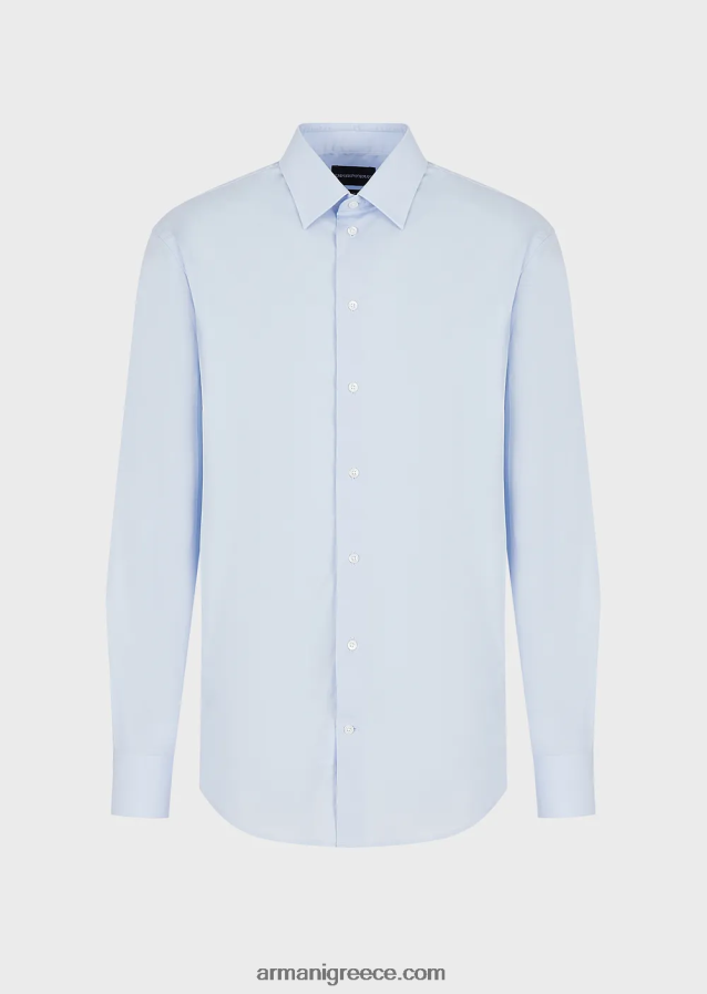 άνδρες Armani μοντέρνο, ελαστικό πουκάμισο από ποπλίνα με σκληρό γιακά 4046R61128 γαλανός