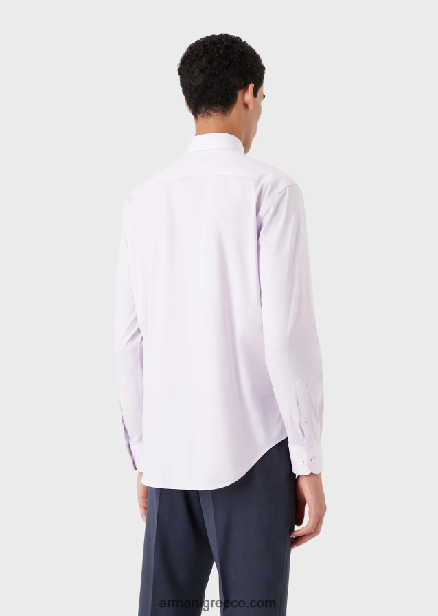 άνδρες Armani μοντέρνο, ελαστικό πουκάμισο από ποπλίνα με σκληρό γιακά 4046R61129 ροζ