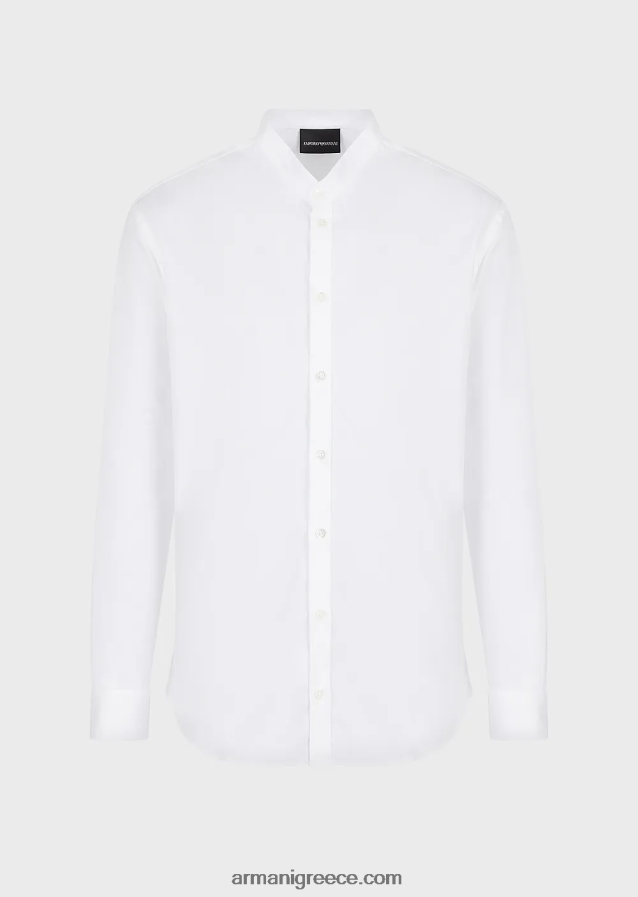 άνδρες Armani Σατέν πουκάμισο με γιακά γκουρού, μοντέρνα εφαρμογή 4046R61143 άσπρο