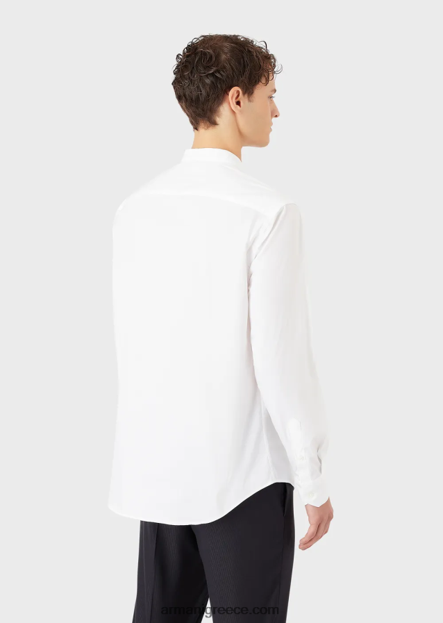 άνδρες Armani Σατέν πουκάμισο με γιακά γκουρού, μοντέρνα εφαρμογή 4046R61143 άσπρο