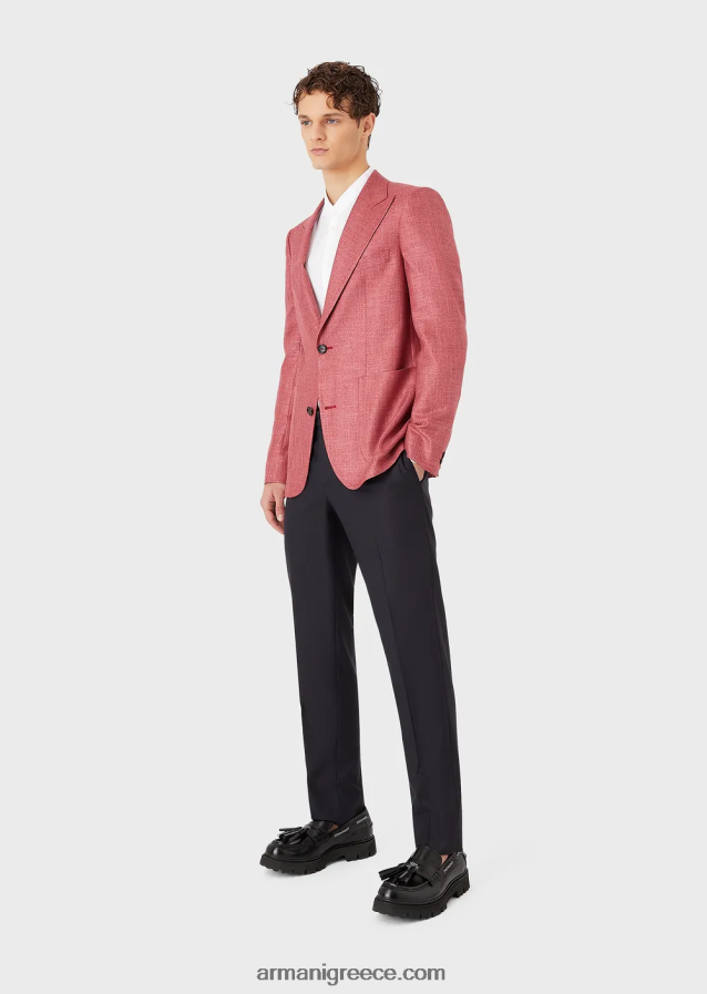 άνδρες Armani Σατέν πουκάμισο με γιακά γκουρού, μοντέρνα εφαρμογή 4046R61143 άσπρο