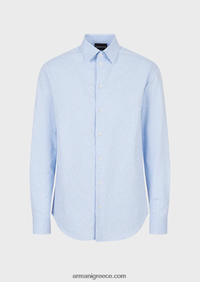 άνδρες Armani πουκάμισο με γεωμετρικό ζακάρ 4046R61146 γαλανός
