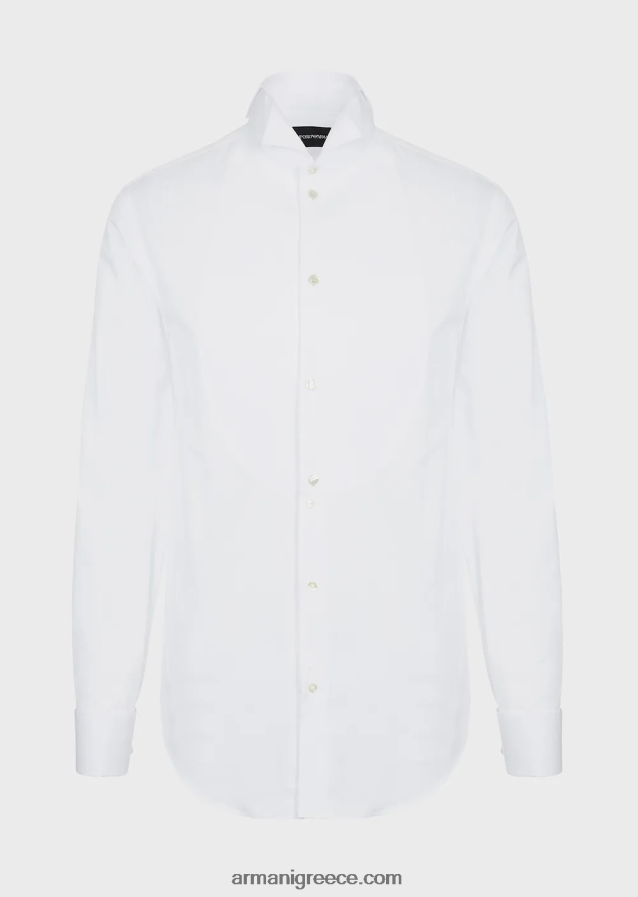 άνδρες Armani Ποπλίνα πουκάμισο με σαλιάρα μπροστά σε κυψελοειδή ύφανση 4046R61147 άσπρο