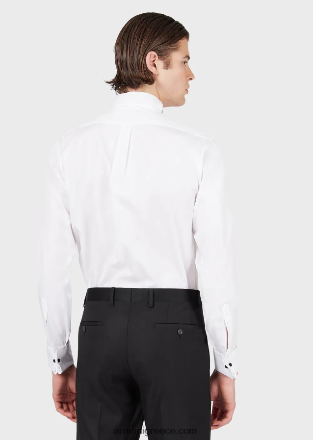 άνδρες Armani Ποπλίνα πουκάμισο με σαλιάρα μπροστά σε κυψελοειδή ύφανση 4046R61147 άσπρο