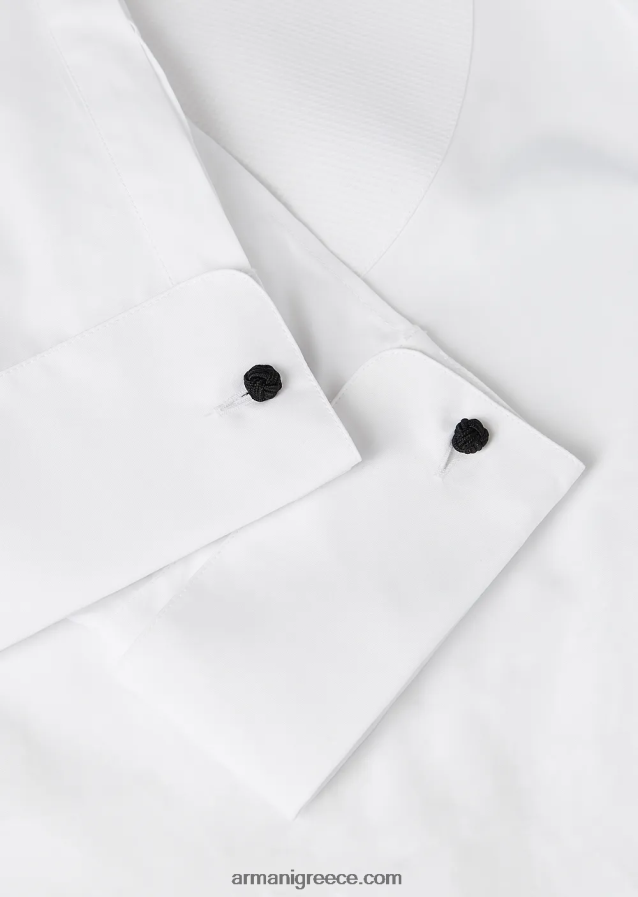 άνδρες Armani Ποπλίνα πουκάμισο με σαλιάρα μπροστά σε κυψελοειδή ύφανση 4046R61147 άσπρο
