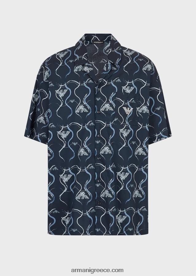 άνδρες Armani πουκάμισο παραλίας με γραφικό μοτίβο παντού 4046R6982 πρότυπο