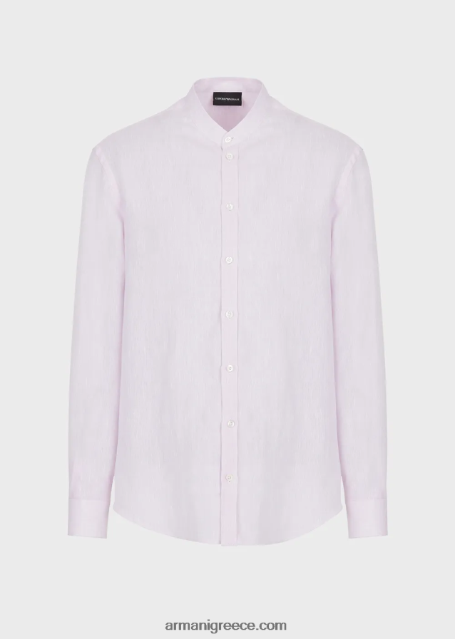 άνδρες Armani μοντέρνα εφαρμογή, λινό chambray, πουκάμισο με γιακά γκουρού 4046R61139 ροζ
