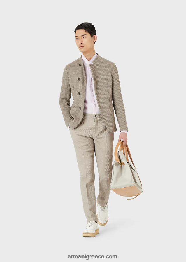 άνδρες Armani μοντέρνα εφαρμογή, λινό chambray, πουκάμισο με γιακά γκουρού 4046R61139 ροζ