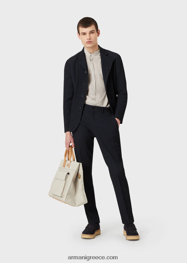 άνδρες Armani μοντέρνα εφαρμογή, λινό chambray, πουκάμισο με γιακά γκουρού 4046R61140