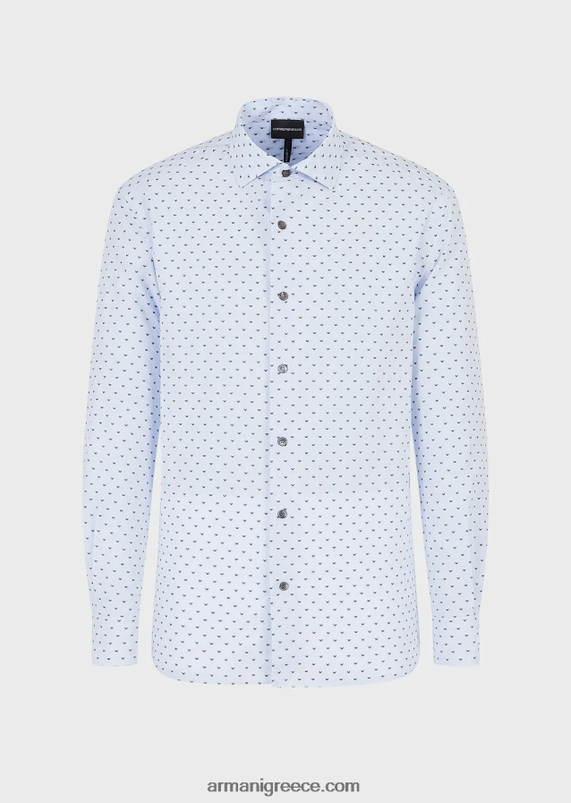 άνδρες Armani fil coupe βαμβακερό πουκάμισο με ζακάρ micro eagle 4046R61070 γαλανός