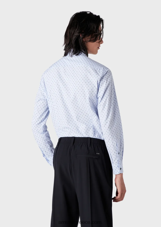 άνδρες Armani fil coupe βαμβακερό πουκάμισο με ζακάρ micro eagle 4046R61070 γαλανός