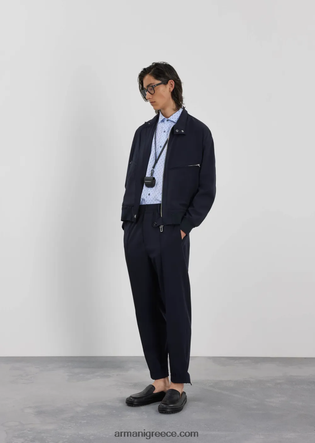 άνδρες Armani fil coupe βαμβακερό πουκάμισο με ζακάρ micro eagle 4046R61070 γαλανός