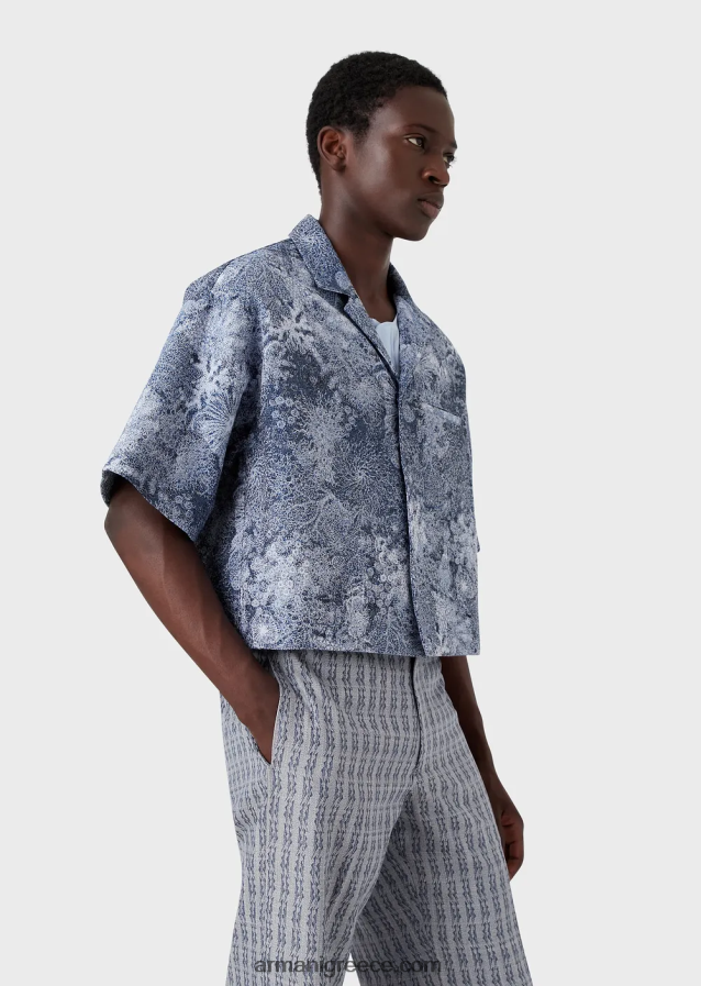 άνδρες Armani κοντομάνικη μπλούζα από ύφασμα gobelin με μοτίβο στο βυθό της θάλασσας 4046R61087
