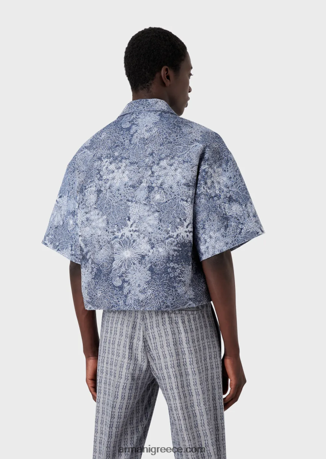 άνδρες Armani κοντομάνικη μπλούζα από ύφασμα gobelin με μοτίβο στο βυθό της θάλασσας 4046R61087