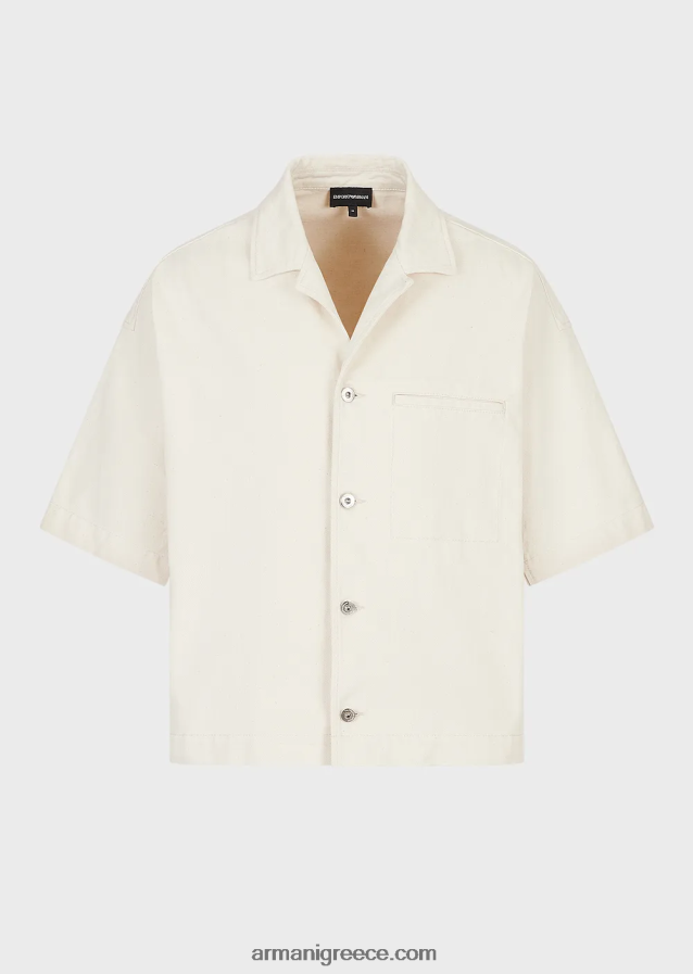 άνδρες Armani κοντομάνικο τζιν μπλουζόν με κέντημα l'amour 4046R61085 γαλακτώδες λευκό