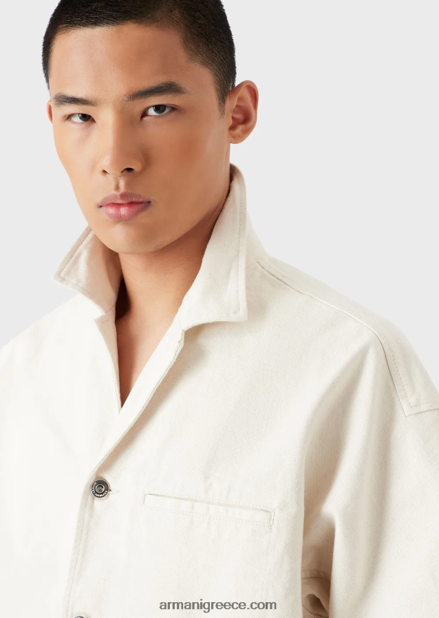 άνδρες Armani κοντομάνικο τζιν μπλουζόν με κέντημα l'amour 4046R61085 γαλακτώδες λευκό