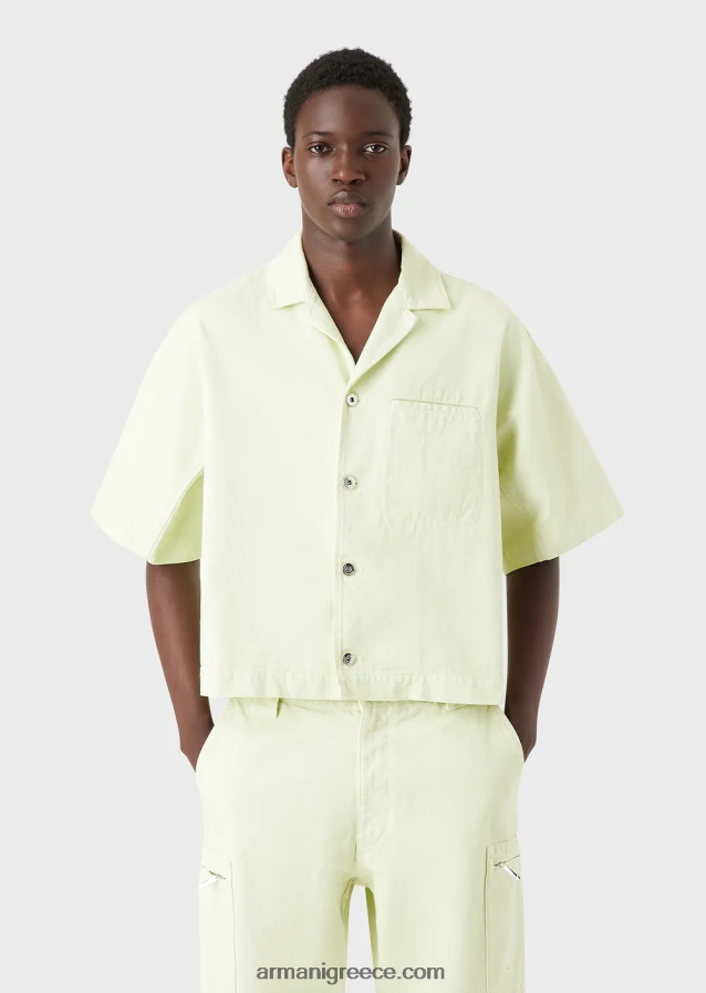 άνδρες Armani κοντομάνικο τζιν μπλουζόν με κέντημα l'amour 4046R61086 πράσινο ασβέστη