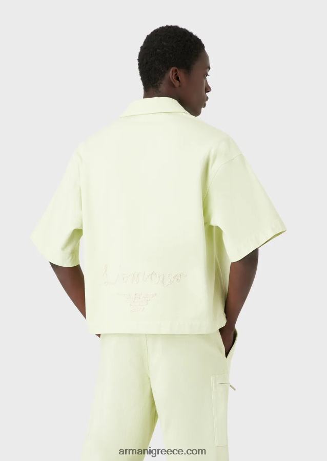 άνδρες Armani κοντομάνικο τζιν μπλουζόν με κέντημα l'amour 4046R61086 πράσινο ασβέστη