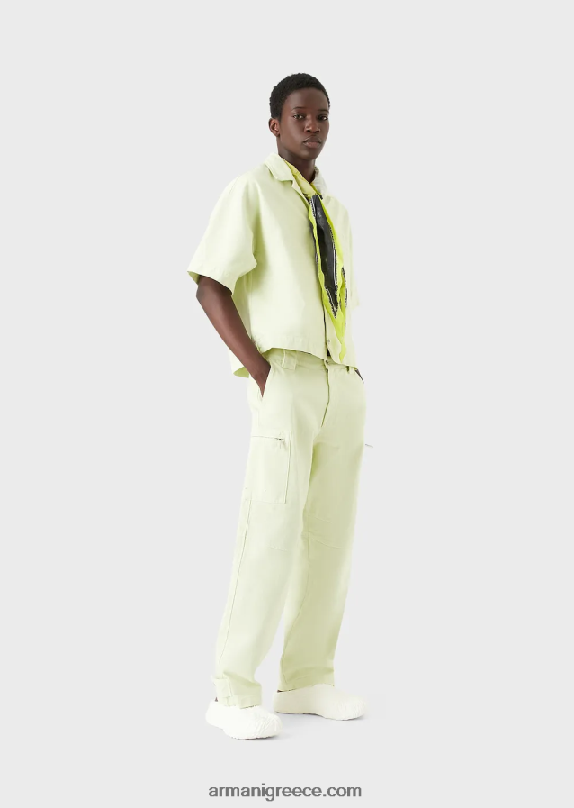 άνδρες Armani κοντομάνικο τζιν μπλουζόν με κέντημα l'amour 4046R61086 πράσινο ασβέστη