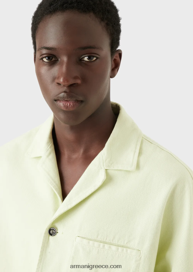 άνδρες Armani κοντομάνικο τζιν μπλουζόν με κέντημα l'amour 4046R61086 πράσινο ασβέστη