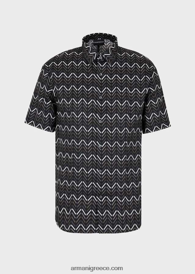 άνδρες Armani lyocell κοντομάνικο πουκάμισο με σχέδιο παντού 4046R61062 πρότυπο