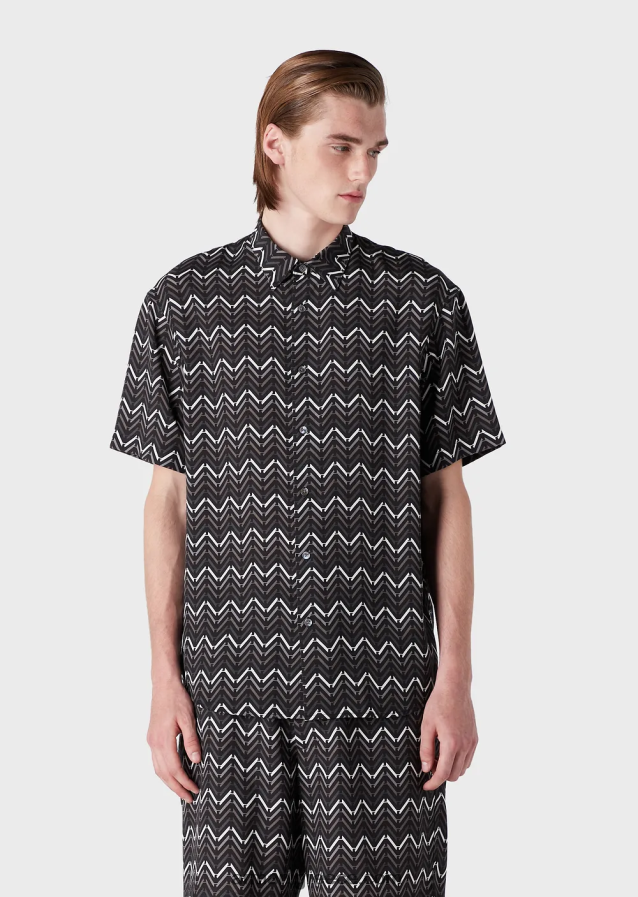 άνδρες Armani lyocell κοντομάνικο πουκάμισο με σχέδιο παντού 4046R61062 πρότυπο