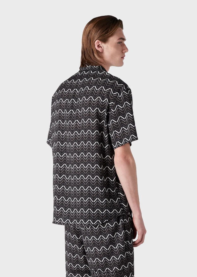 άνδρες Armani lyocell κοντομάνικο πουκάμισο με σχέδιο παντού 4046R61062 πρότυπο