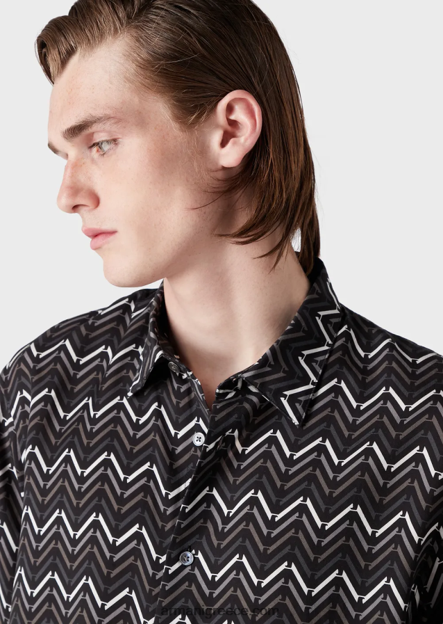 άνδρες Armani lyocell κοντομάνικο πουκάμισο με σχέδιο παντού 4046R61062 πρότυπο