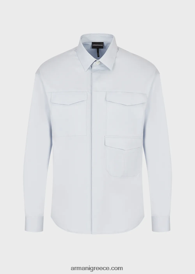 άνδρες Armani ελαφρύ σατέν πουκάμισο lyocell με τσέπες 4046R61073 γαλανός