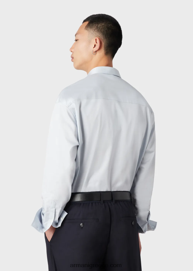 άνδρες Armani ελαφρύ σατέν πουκάμισο lyocell με τσέπες 4046R61073 γαλανός