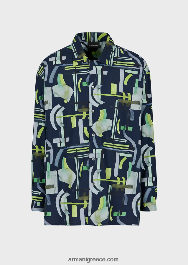 άνδρες Armani Πουκάμισο με μοτίβο lyocell σε όλο το σχέδιο 4046R61090 πρότυπο