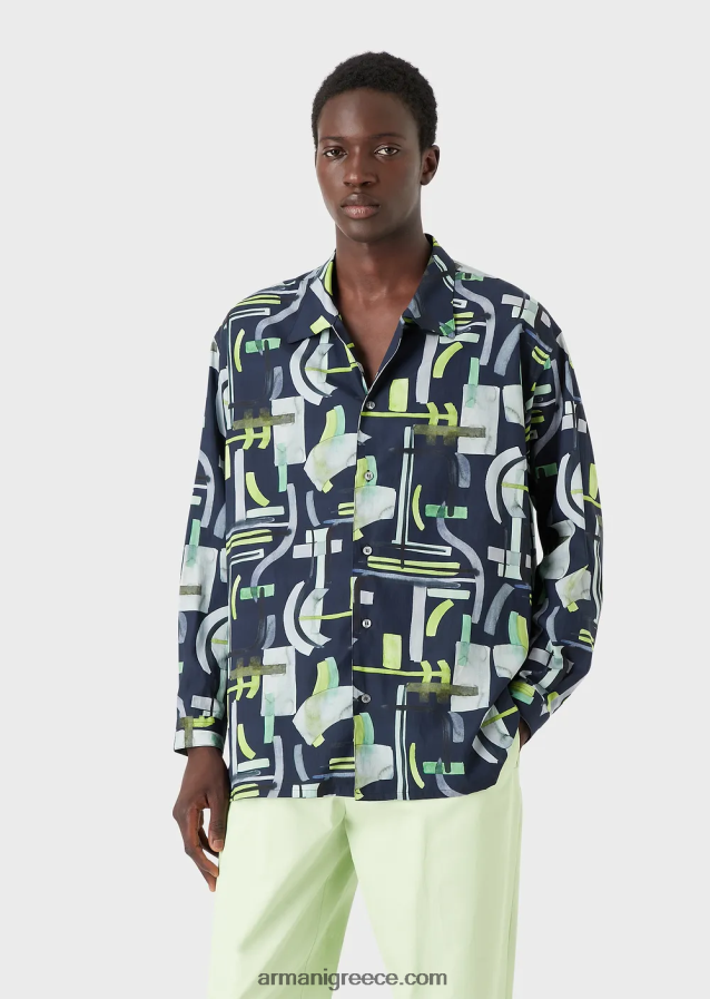 άνδρες Armani Πουκάμισο με μοτίβο lyocell σε όλο το σχέδιο 4046R61090 πρότυπο