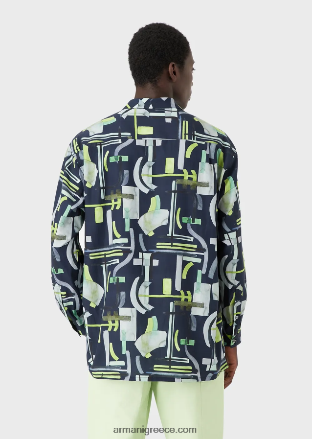 άνδρες Armani Πουκάμισο με μοτίβο lyocell σε όλο το σχέδιο 4046R61090 πρότυπο