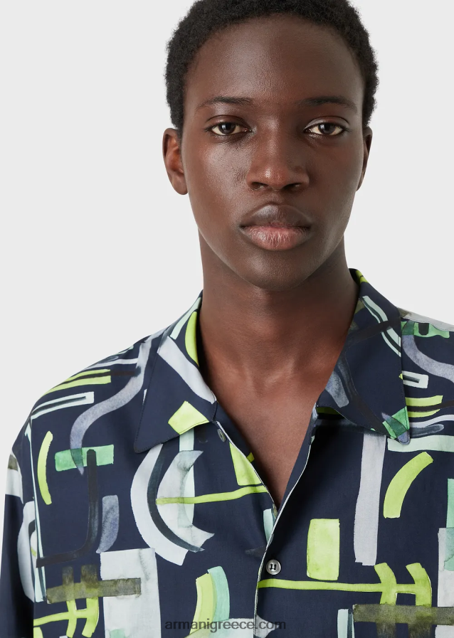 άνδρες Armani Πουκάμισο με μοτίβο lyocell σε όλο το σχέδιο 4046R61090 πρότυπο