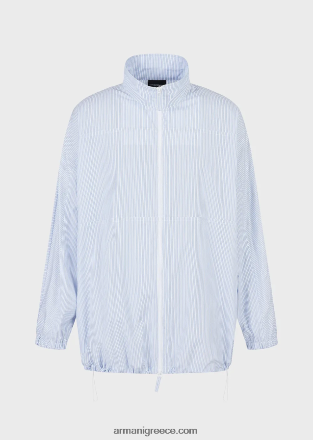άνδρες Armani σακάκι πουκάμισο με φερμουάρ σε ριγέ ποπλίνα με λογότυπο και στάμπα merman 4046R61115 γαλανός