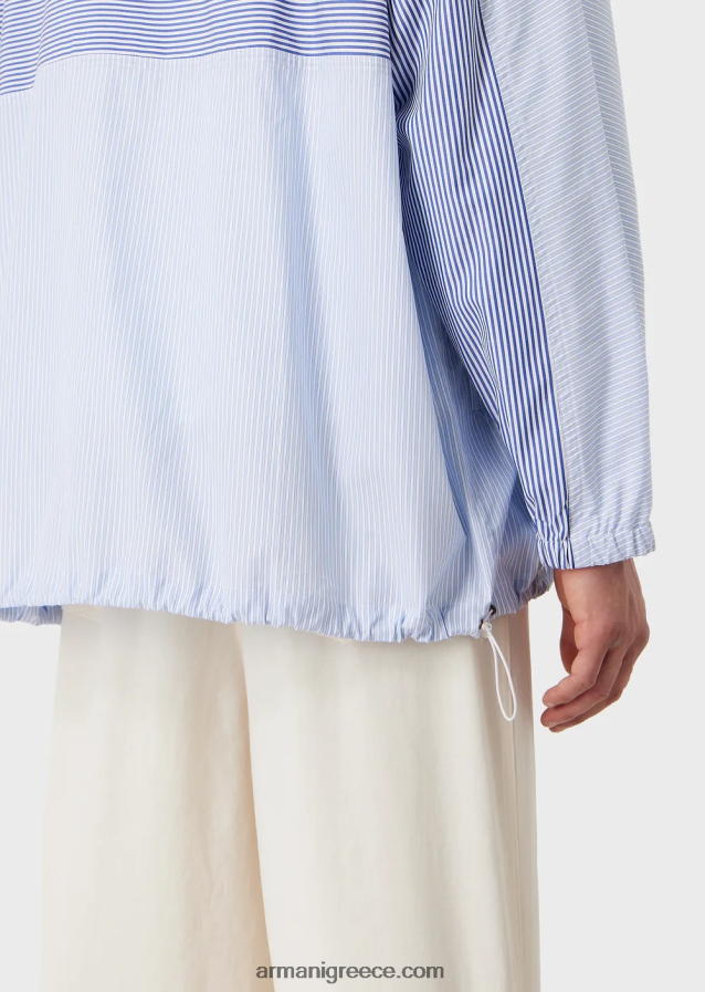 άνδρες Armani σακάκι πουκάμισο με φερμουάρ σε ριγέ ποπλίνα με λογότυπο και στάμπα merman 4046R61115 γαλανός