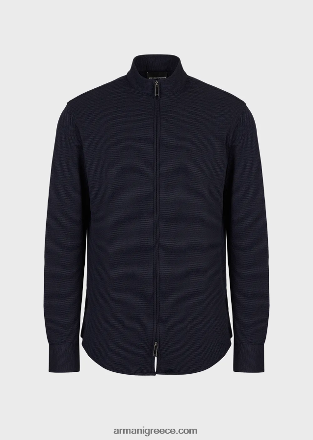 άνδρες Armani Πουκάμισο/τζάκετ με γιακά nehru με φερμουάρ σε 3d stretch τεχνική φανέλα 4046R61104 ναυτικό μπλε