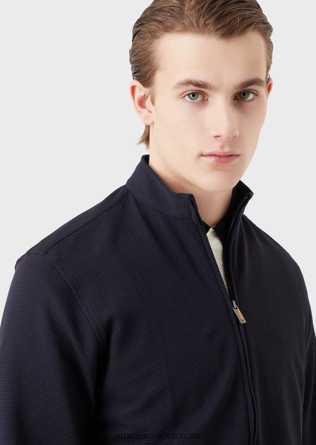 άνδρες Armani Πουκάμισο/τζάκετ με γιακά nehru με φερμουάρ σε 3d stretch τεχνική φανέλα 4046R61104 ναυτικό μπλε